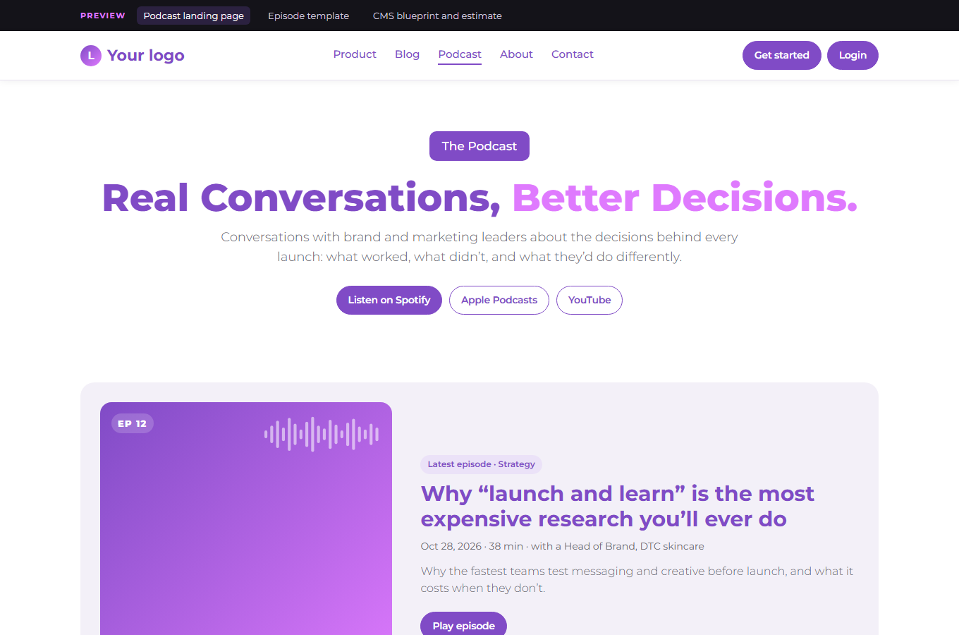 Podcast section preview